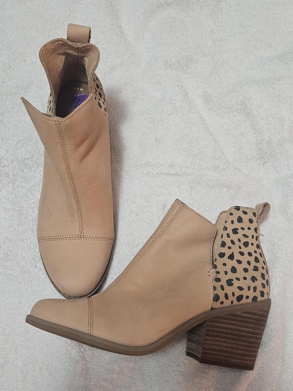 Toms Tan Ankle Booties with Leopard-Print Heel Panel